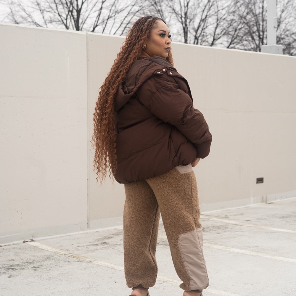 PLT Hooded Brown Puffer Coat | Size 12